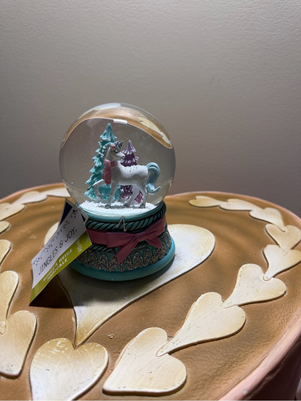 Jingles & Joy Pastel Musical Christmas Snow Globe with Unicorn